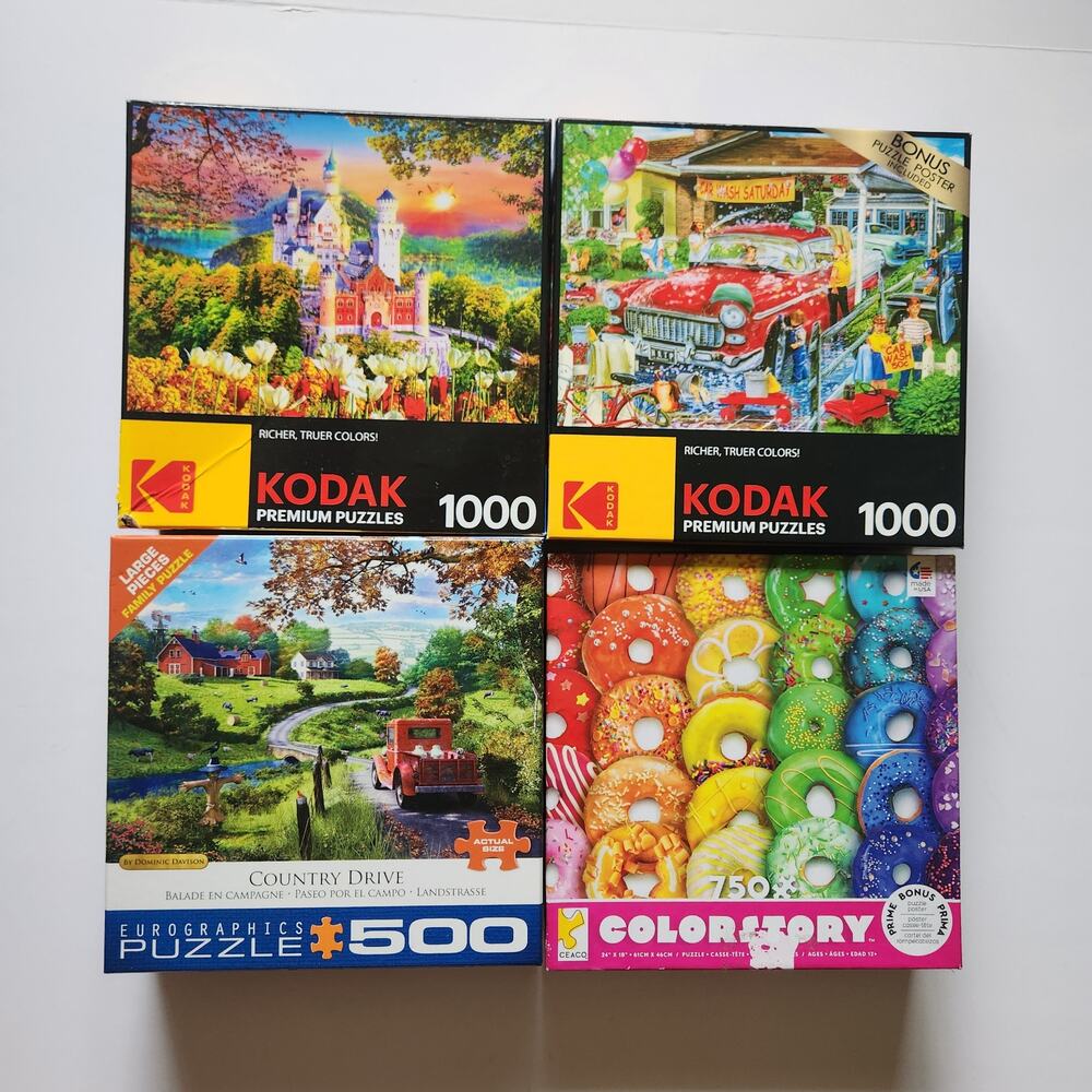 Puzzle Lot x4 Kodak Eurographics Donuts Colorful Vibrant 500-1000 Piece Jigsaw